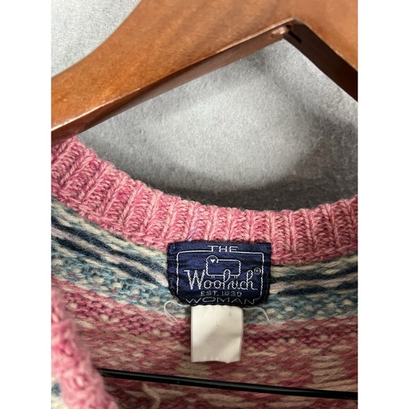 Woolrich Vintage Wool Fair Isle Nordic Sweater Women's L Pink Pullover - Picture 5 of 9